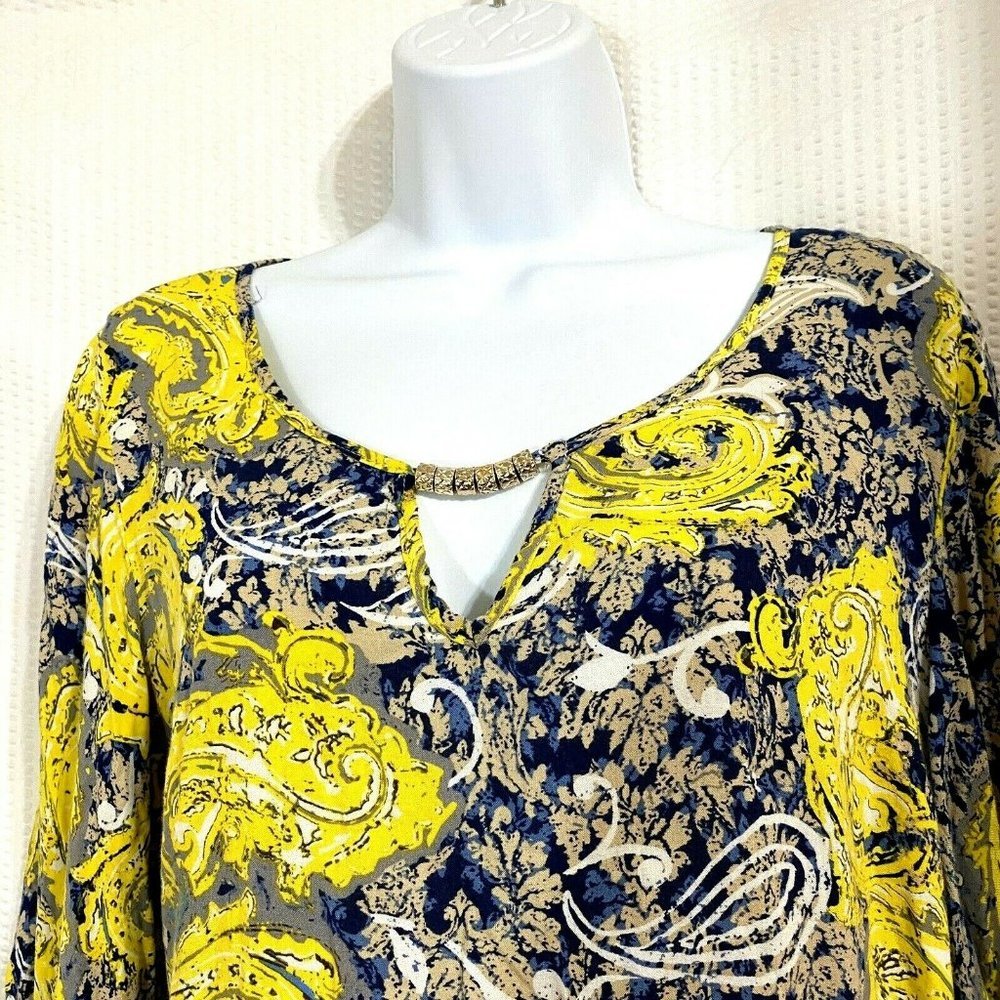 Cato Yellow Paisley Split Sleeve Top/Blouse M - Picture 2 of 4